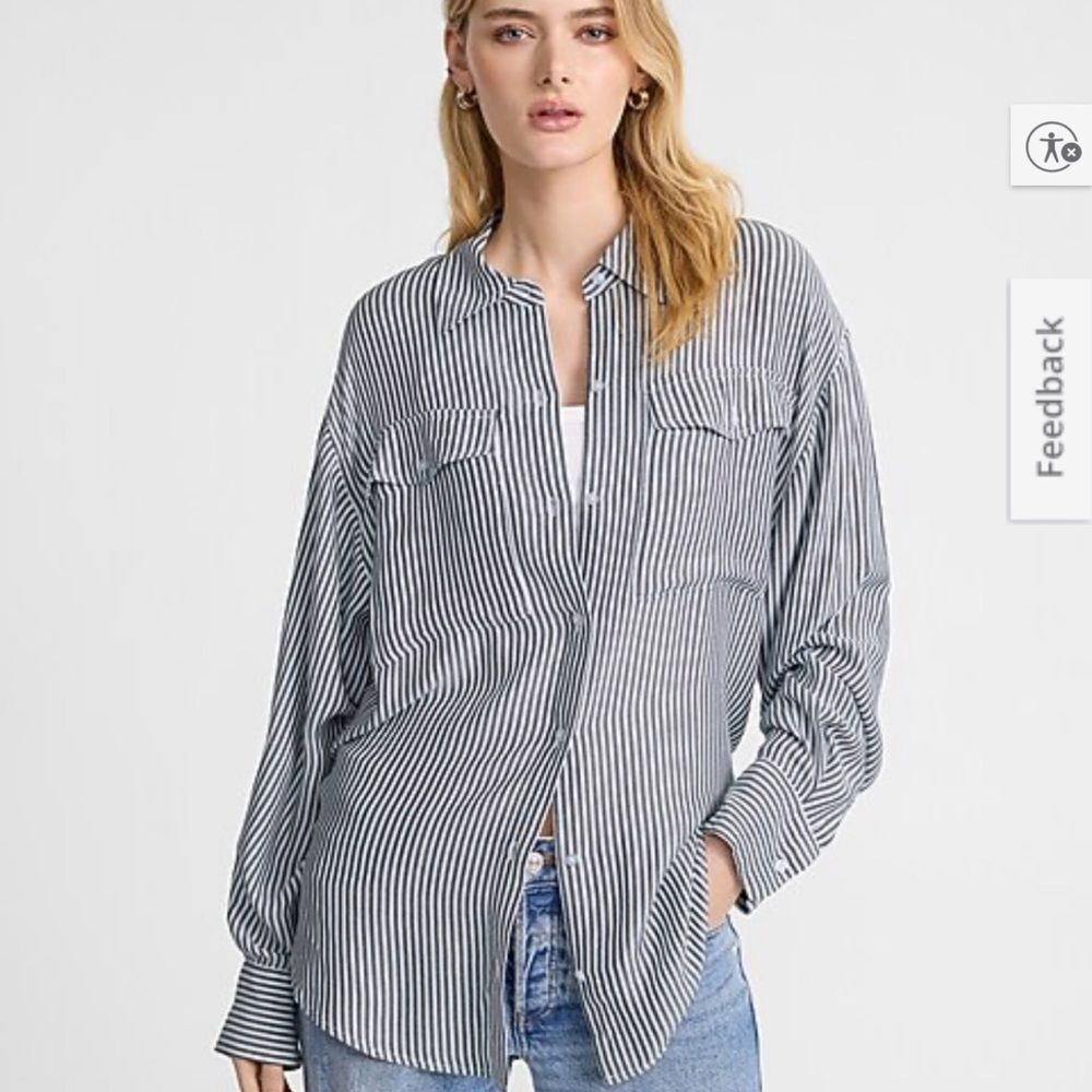 Express Single Pocket Striped Boyfriend Top
